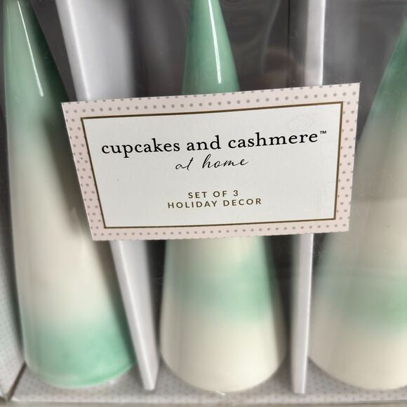Cupcakes And Cashmere At Home Set Of 3 Mint Ceramic 7.5"H Holiday Trees - Picture 1 of 2
